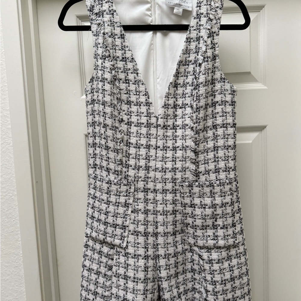 Anthropologie Black and White Tweed Jumpsuit
